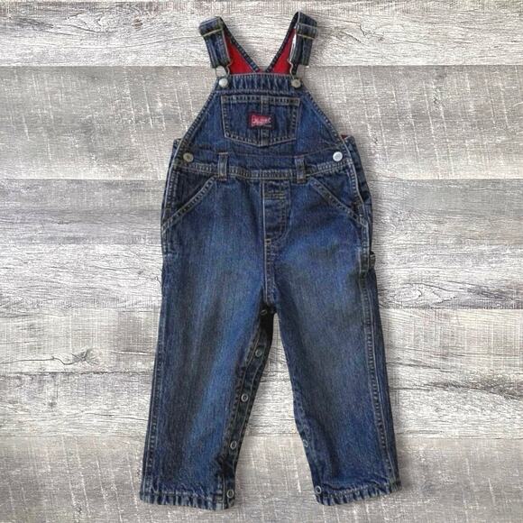 Old Navy Vintage Y2K Denim Overalls Boys 18-24 M Dark Wash Jean Fleece Lined - Picture 1 of 9